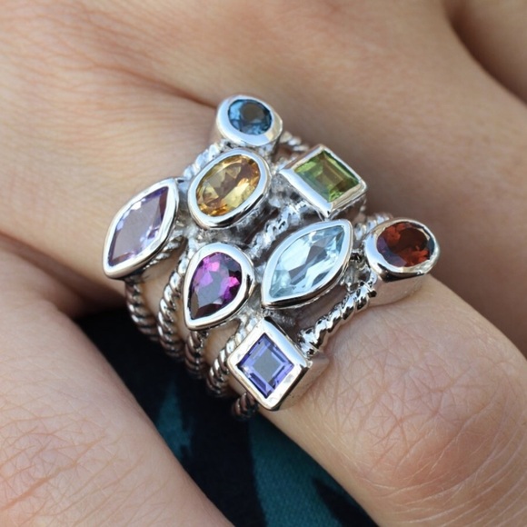Sterling silver multi stone ring - Picture 2 of 4